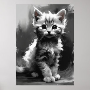 KI-Bild, Kohlezeichnung. Süßes Kätzchen Poster