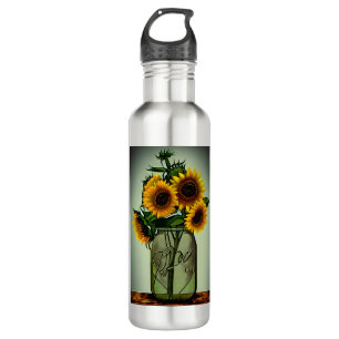 KI-generierte Sonnenblumen im Mason-Glas Edelstahlflasche