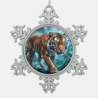 KI-generierte Tiger-Kunst Schneeflocken Zinn-Ornament