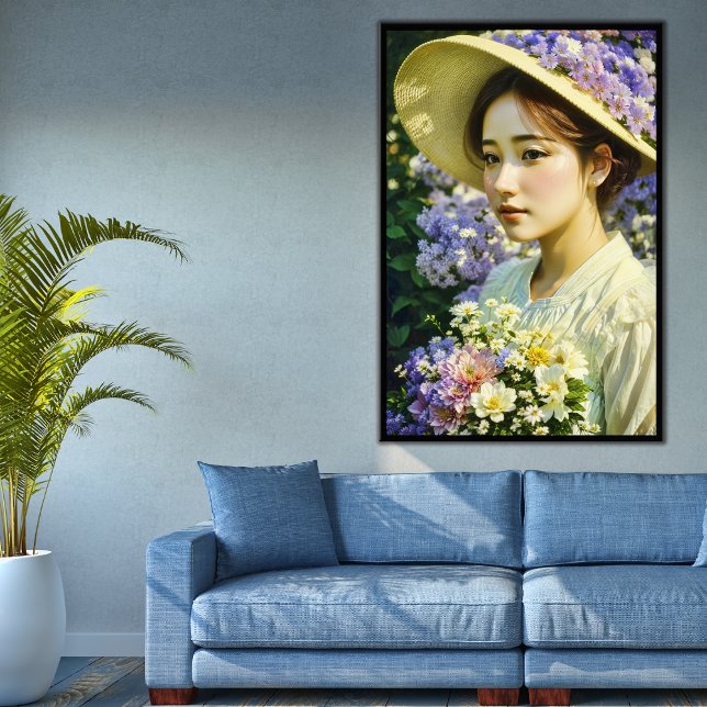 KI-generiertes schönes Blumen-Frauen-Kunstporträt Poster (Von Creator hochgeladen)