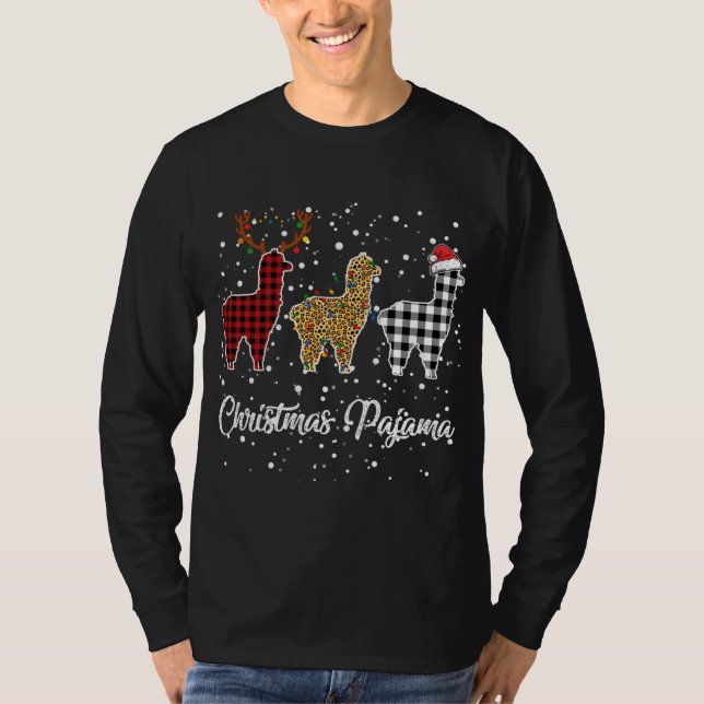 Ki Niedlich Llama Christmas Pajama Leopard Kariert T-Shirt (Vorderseite)