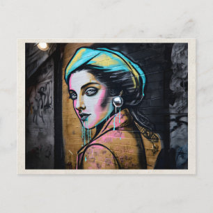 KI-Remix Lady Fine Art Graffiti Urbane Straßenkuns Postkarte