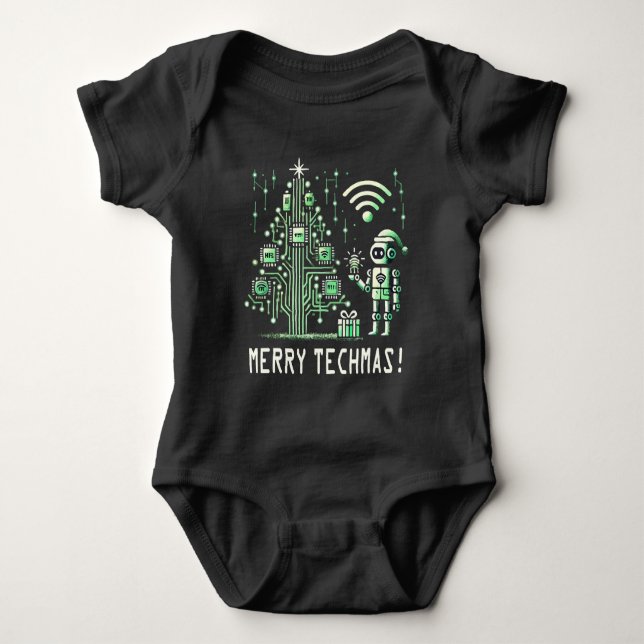 KI-Roboter mit Tech-Weihnachtsbaum – Frohe Tech-We Baby Strampler (Vorderseite)
