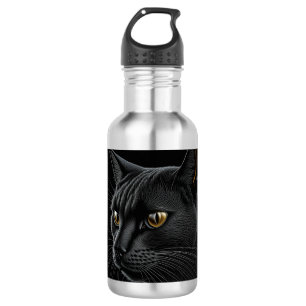 KI-Schwarze Katze mit gelben Augen Edelstahlflasche