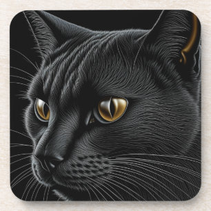KI-Schwarze Katze mit gelben Augen Getränkeuntersetzer