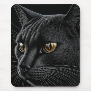 KI-Schwarze Katze mit gelben Augen Mousepad
