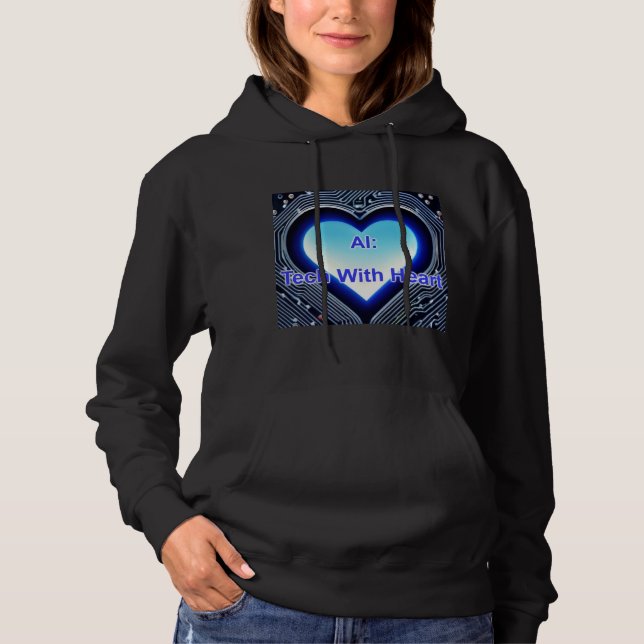 KI: Tech mit Herz Damen Schwarz Hoodie (Vorderseite)