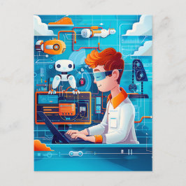 KI und Robotik-Traum für Kinder Feiertagspostkarte