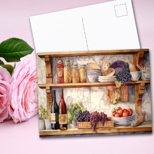 KI-Vintage-Landküchenregale Wein Trauben Postkarte
