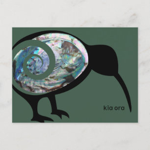 KIA ORA NZ KIWI BLACK PAUA FERN KORU NEW ZEALAND POSTKARTE