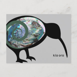 KIA ORA NZ KIWI BLACK PAUA FERN KORU NEW ZEALAND POSTKARTE