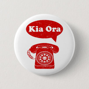 Kia Ora Te Reo Maori Language Retro Telefon Button