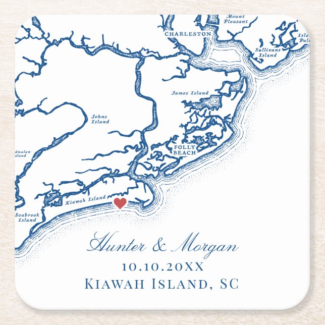 Kiawah Island Map Elegant Navy Blue Gastgeschenk H Rechteckiger Pappuntersetzer (Vorderseite)