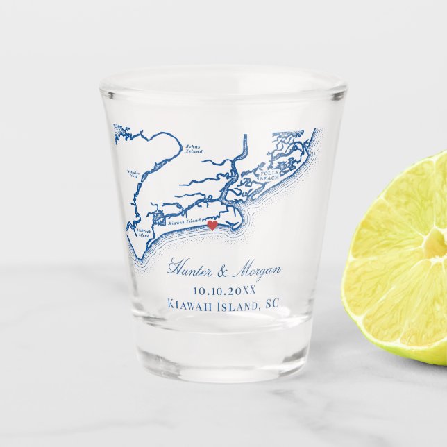Kiawah Island Map Elegant Navy Blue Gastgeschenk H Schnapsglas (Vorderseite)