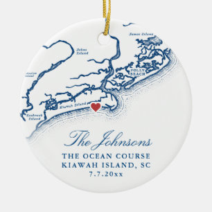 Kiawah Island Map Hochzeitliches Foto Weihnachten Keramik Ornament
