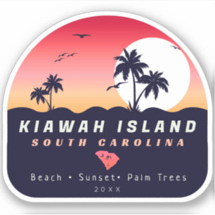 Kiawah Island Pier SC Retro Sunset Souvenirs 60er Aufkleber