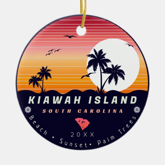 Kiawah Island Pier SC Retro Sunset Souvenirs 60er Keramik Ornament (Vorne)