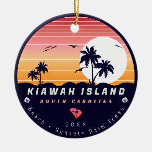 Kiawah Island Pier SC Retro Sunset Souvenirs 60er Keramik Ornament