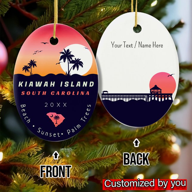 Kiawah Island Pier SC Retro Sunset Souvenirs 80er Keramik Ornament (Von Creator hochgeladen)