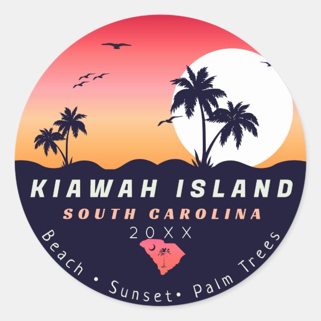 Kiawah Island Pier SC Retro Sunset Souvenirs 80er Runder Aufkleber (Vorderseite)