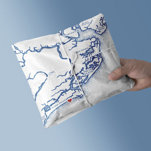 Kiawah Island SC Karte Elegant Navy Blue Seidenpapier