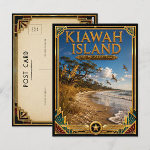 Kiawah Island South Carolina Vintage Art Deco Gold Postkarte