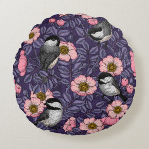 Kichererbsen in wilder Rose in rosa und violett Rundes Kissen
