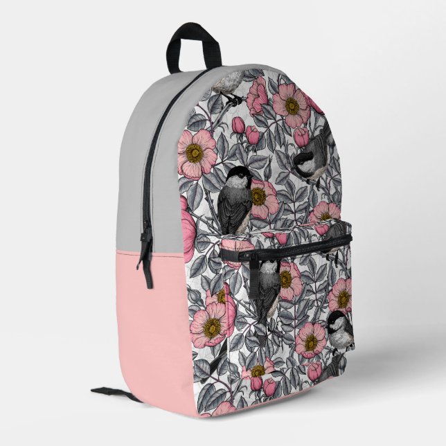 Kichererbsen in wilder Rose, rosa und grau Bedruckter Rucksack (Rückseitige Ecke links)