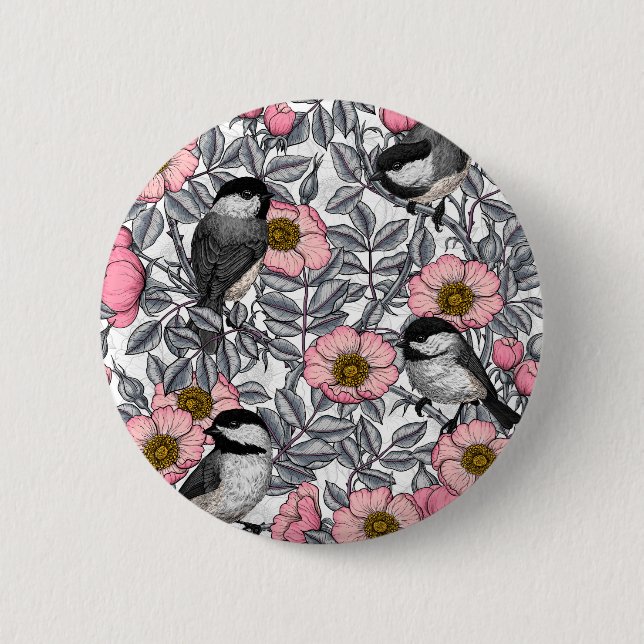 Kichererbsen in wilder Rose, rosa und grau Button (Vorderseite)