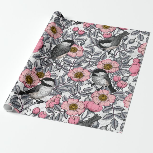 Kichererbsen in wilder Rose, rosa und grau Geschenkpapier (Ungerollt)