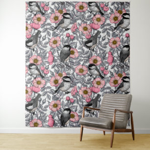 Kichererbsen in wilder Rose, rosa und grau Wandteppich