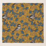 Kichervögel auf den Zweigen der Heidelbeere Schal<br><div class="desc">Zeichnende Vektorgrafik mit Kichervögeln und Blaubeerzweigen mit Früchten</div>