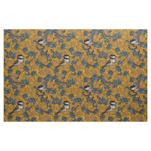 Kichervögel auf den Zweigen der Heidelbeere Stoff (Fat Quarter (45,7 x 55,9 cm))