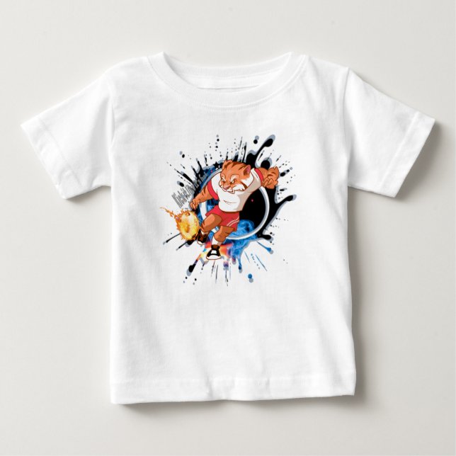 Kick es so, wie es heiß ist. Cartoon Fußball Baby T-shirt (Vorderseite)