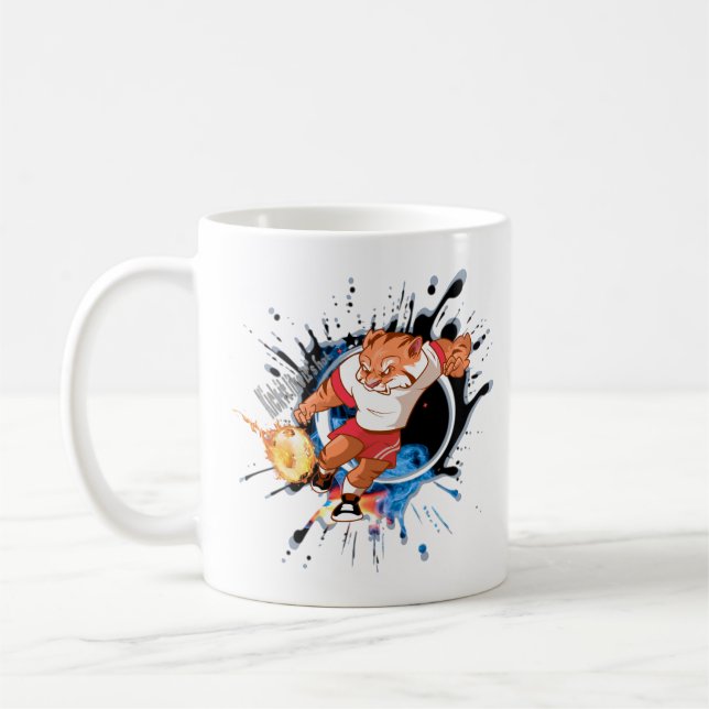 Kick es so, wie es heiß ist. Cartoon Fußball Kaffeetasse (Links)