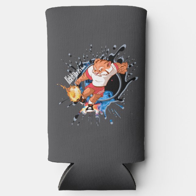 Kick es so, wie es heiß ist. Cartoon Fußball Selters Dosenkühler (Vorderseite)