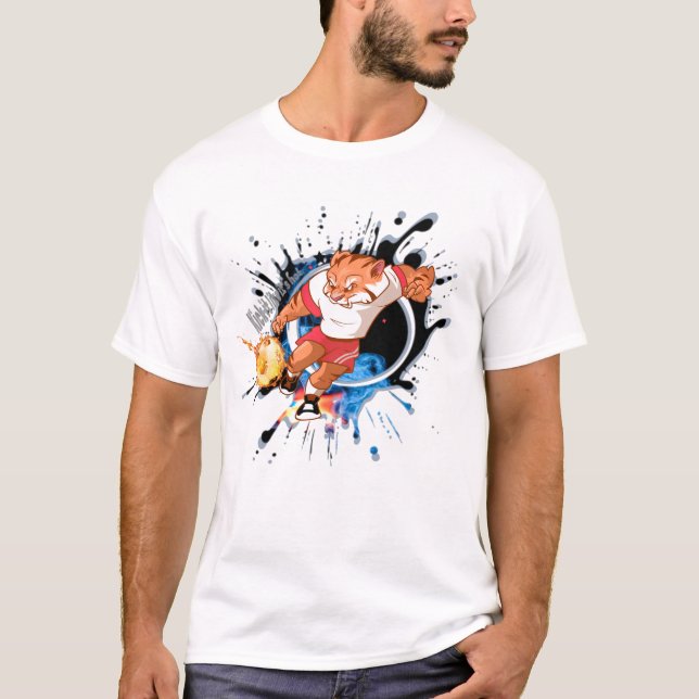 Kick es so, wie es heiß ist. Cartoon Fußball T-Shirt (Vorderseite)