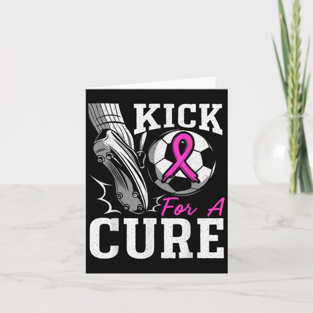 Kick For A Breast Cancer Awareness Nk Ribbon Socce Karte (Vorderseite)