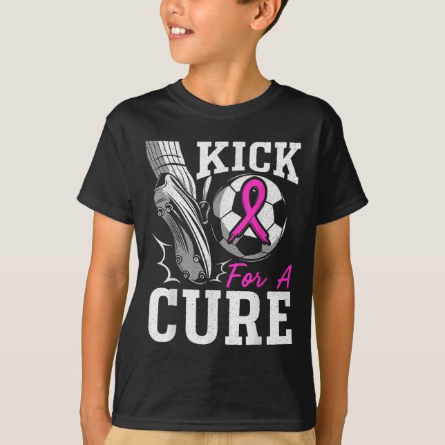 Kick For A Breast Cancer Awareness Nk Ribbon Socce T-Shirt (Vorderseite)