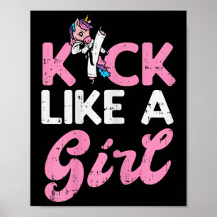 Kick Like Girl Unicorn Karate Taekwondo Martial Ar Poster