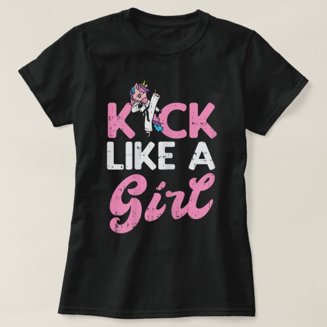 Kick Like Girl Unicorn Karate Taekwondo Martial Ar T-Shirt (Design vorne)