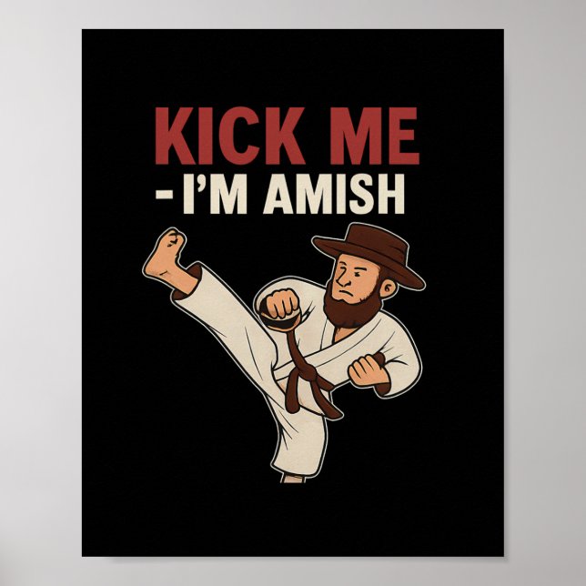 Kick Me Im Amish Karate Spin Kick Graphic Poster (Vorne)