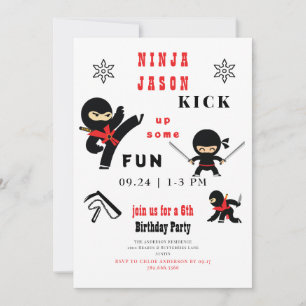 Kick up Some Fun Ninja Rot & Schwarze Geburtstagsf Einladung