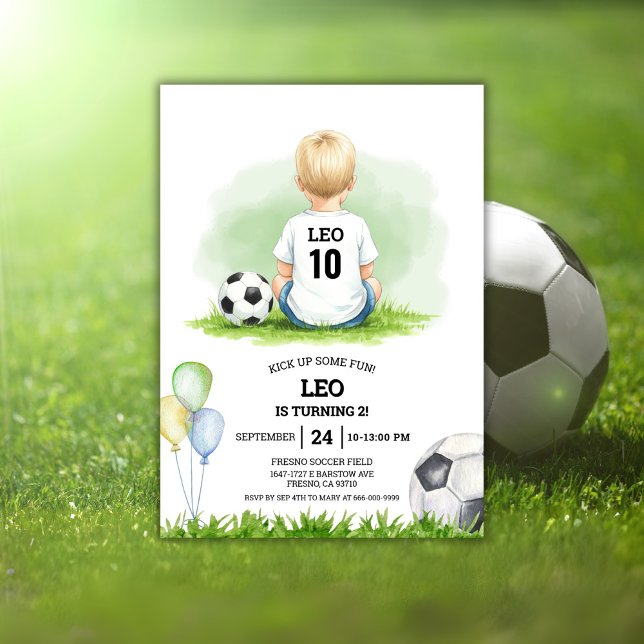 Kick up some fun Soccer Ball Boys Birthday Party I Einladung (Kick up some fun soccer kids birthday party invitation)