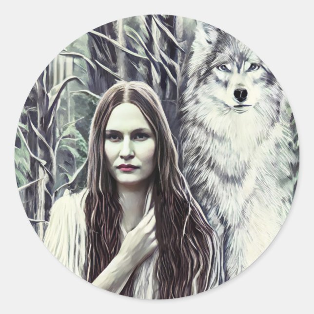 Kickapoo Indian Brujah White Wolf original art    Runder Aufkleber (Vorderseite)