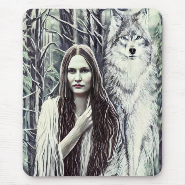 Kickapoo Indian Brujah White Wolf Originalkunst Mousepad (Vorne)