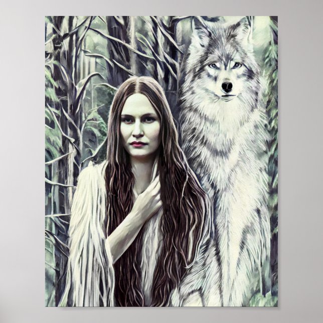 Kickapoo Indian Brujah White Wolf Originalkunst Poster (Vorne)