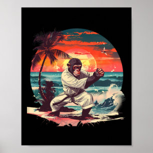 Kickbox-Affe Tropischer Sonnenuntergang Taekwondo- Poster