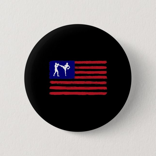 Kickboxen 4. Juli Patriotisch Abgenutzt Americ Button (Vorderseite)