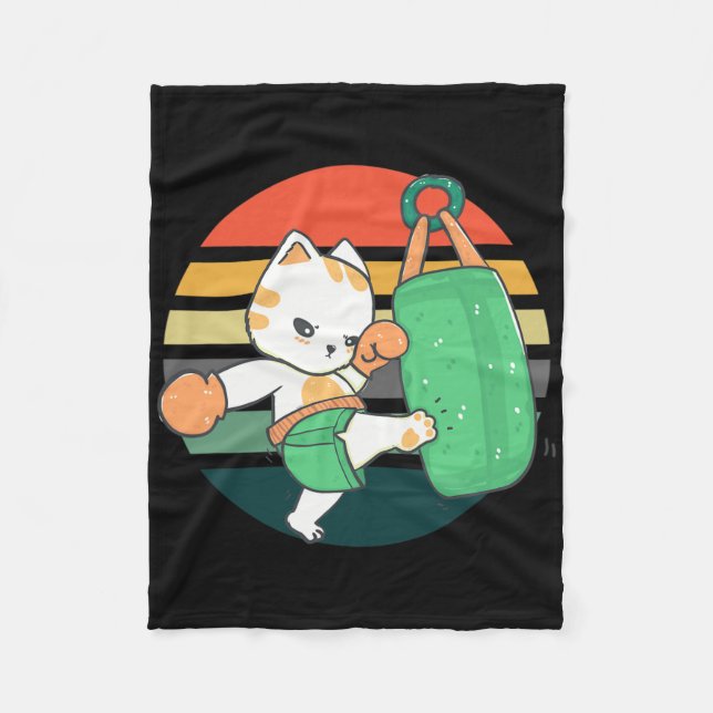 Kickboxen Katze Männer Frauen Kinder  Fleecedecke (Vorderseite)